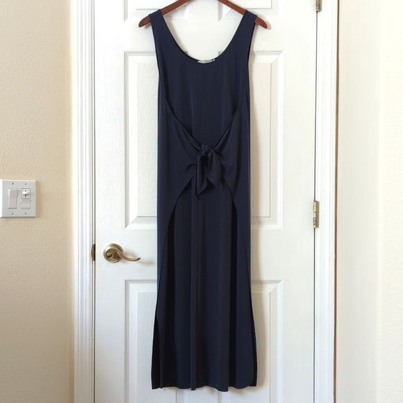Vince Dresses & Skirts - Vince Silky Sleeveless Scoop Neck Tie Front Midi Sheath Dress Coastal Navy M